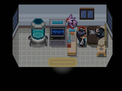 The two scientists are in bed, but their Espeon and Umbreon are woken by the noises and lights shaking the van from the outside.