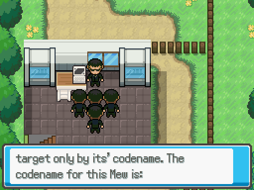 A goon says, 'The codename for this Mew is:'.