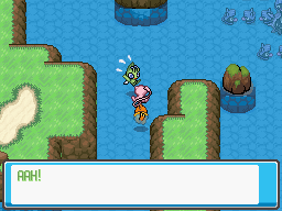 Celebi teleports alomsy into the exact spot where Mew is, and yells in suprise.