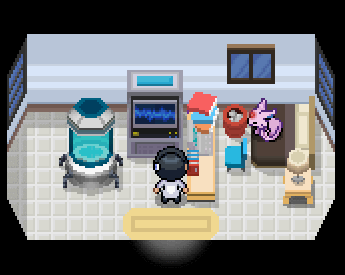 A screenshot from Bonfire Stories. A scientist faces a strange device while an Espeon lays on the bed.