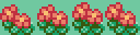 An autotile of a red flower. It has four frames in a row to animate it waving in the breeze.